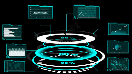 未来用户界面仪表板用于在信息图表中分析大数据HUDGUI文本数字技术概念的图形元素3D插图背景图片