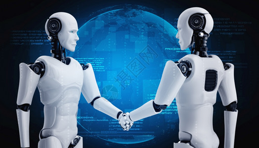 未来已来你来不来3D让人类机器握手来合作未的技术发展通过AI思考大脑人工智能和机器学习过程背景