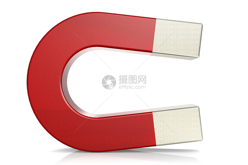红马蹄铁磁在白色3D铸造上隔离图片
