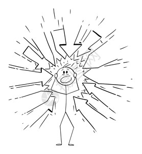 克雷蒂维尼矢量卡通插图描绘有压力的人概念插图用许多箭指着他要求或责怪矢量卡通显示有压力的人代表一些要求或指责他插画