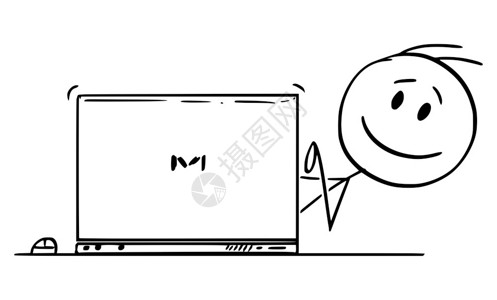 博斯布鲁斯海峡矢量漫画棒图绘制微笑快乐的人办公室工作员或商在计算机上打字和从后面看笔记本电脑的概念插图插画