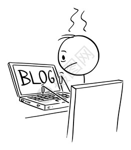 Vector卡通IVictor卡通说明疲劳或受挫者博客Typing或写作博客在计算机上背景图片