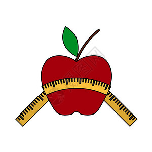 苹果充电界面苹果与度量磁带图标可编辑大纲配有彩色填充设计矢量说明插画