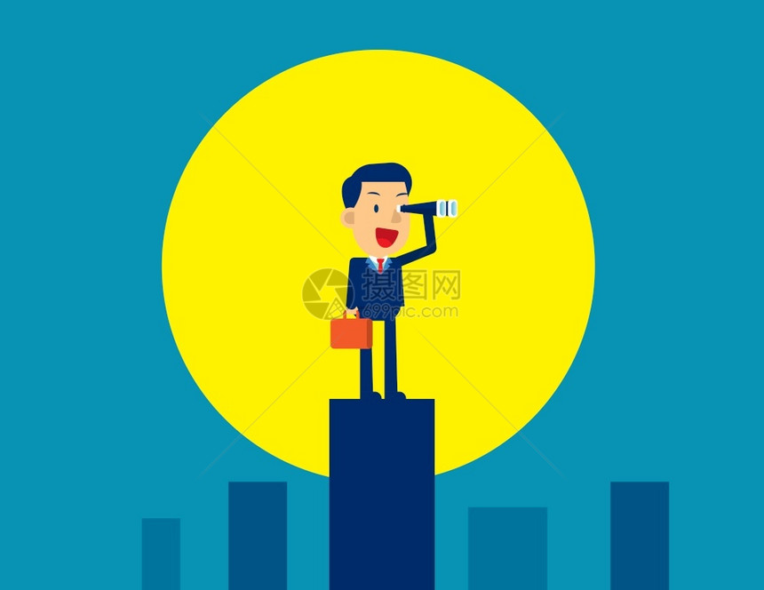 商人寻找和搜索月光照亮了成功概念商业矢量说明愿景领导能力成功图片