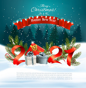 圣诞背景2021年礼物盒和丝带矢量插图图片
