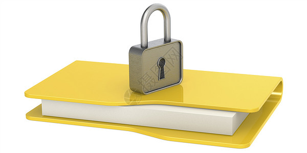 档案文件素材带有挂锁的黄色文件夹数据安全概念3DMaision背景