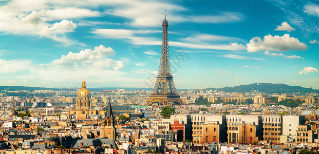 法国巴黎夏季日的城市风景和地标背景图片