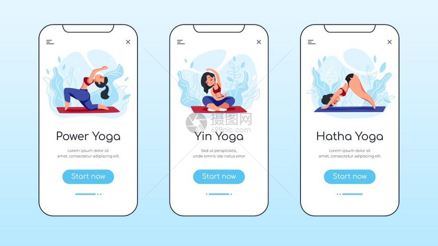 机上运动练习瑜伽呼吸练习和冥想健康生活方式的移动应用矢量设置健康家庭模板瑜伽呼吸锻炼和冥想健康生活方式的移动应用体上练习瑜伽健康图片