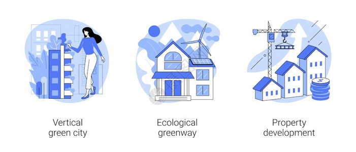 建筑成本建筑创新抽象概念矢量说明集垂直绿色城市生态路财产开发成本效益高的建筑景观规划抽象隐喻建筑创新抽象概念矢量说明集插画