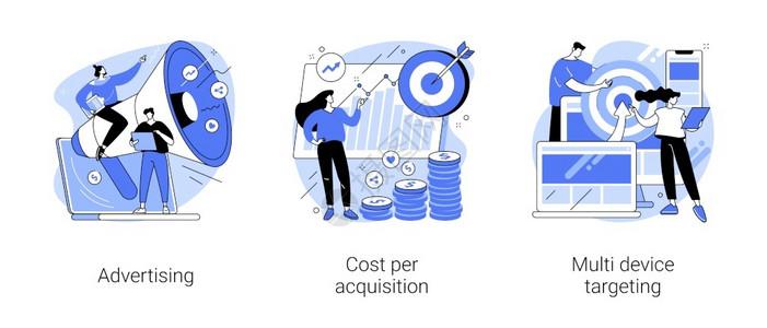 会计师们在线数字运动抽象概念矢量图集广告每次获取成本多设备目标受众媒体规划PPC战略推广抽象隐喻在线数字运动抽象概念矢量图集插画