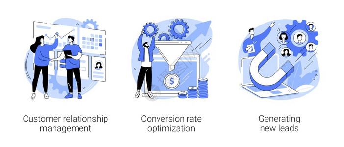 客户关系管理转换率优化产生新线索销售数据营软件抽象隐喻客户关系管理主导抽象概念矢量说明插画