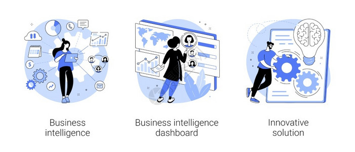 商业情报业务情报仪表板创新解决方案数据分析国际投资公司指标抽象比喻能工具和软件解决方案抽象概念矢量图插画