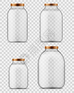 透明罐子玻璃罐装有自制果酱和罐装食品反射阴影的透明空容器装有金属和塑料螺帽的不同尺寸玻璃箱储存现实的病媒模型金属和塑料螺帽装有自制果酱和插画
