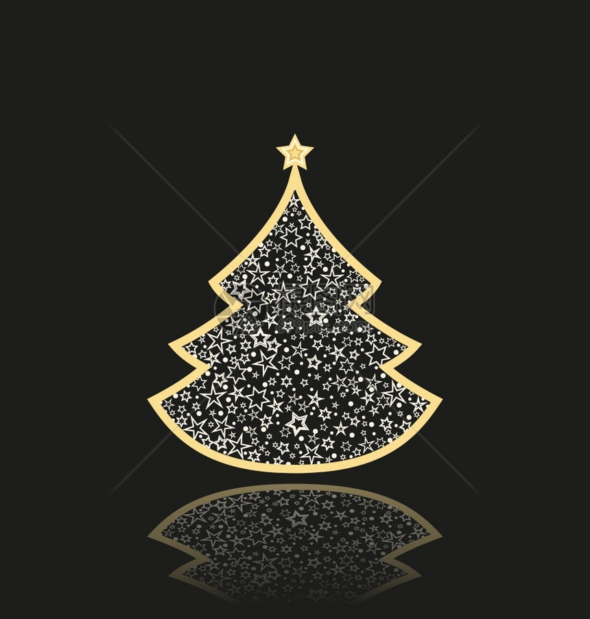 矢量插图黑色背景的抽象金圣诞树黄光灯装饰圣诞树作为象征金色圣诞树图片