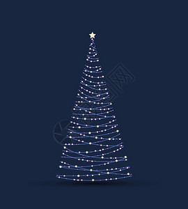 以灯光显示圣诞树的矢量图以蓝背景显示圣诞树图片