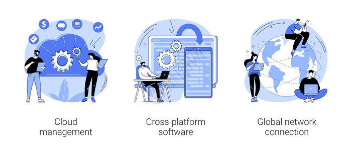 Java全球通信抽象概念矢量插图集云管理跨平台软件全球网络连接数据储存应用开发计算抽象隐喻全球通信抽象概念矢量插图插画