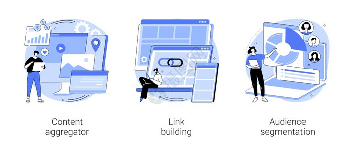 内容营销抽象概念矢量插图集内容汇总链接构建受众分解页面排行目标受众数字广告运动超链接抽象比喻内容营销抽象概念矢量插图背景图片