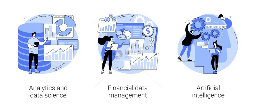 分析和数据科学金融管理人工智能风险管理机器学习仪表板抽象比喻大数据抽象概念矢量图解图片