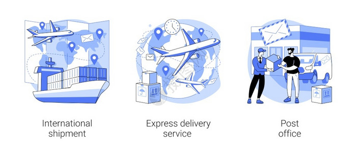 国际货运快递服务邮局包裹跟踪电子商务在线订单信使服务抽象隐喻邮递概念矢量说明背景图片
