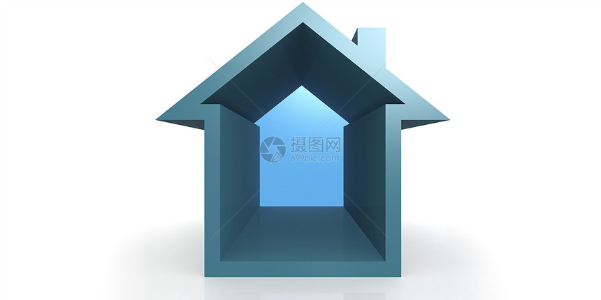 白色背景上孤立的蓝色房屋符号3D翻接图片