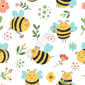 忙碌蜜蜂卡通可爱蜜蜂矢量插画插画