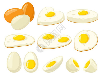 鸡蛋蛋卡通煮鸡蛋硬煎软煮白鸡早餐有机农场产品病媒蛋早餐白有机农场产品病媒说明插画