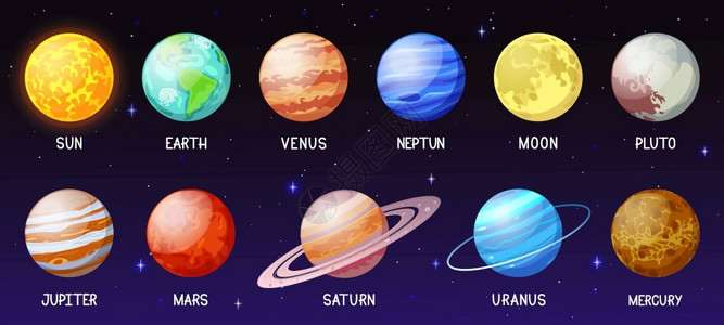 维纳斯威廉姆斯卡通太阳系空间行星插画