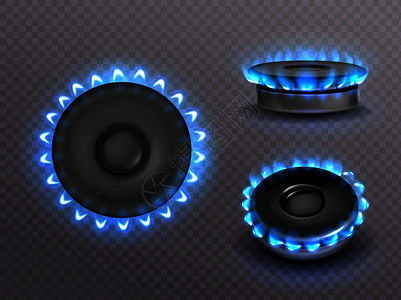 蓝色圆圈火焰煤气炉插画