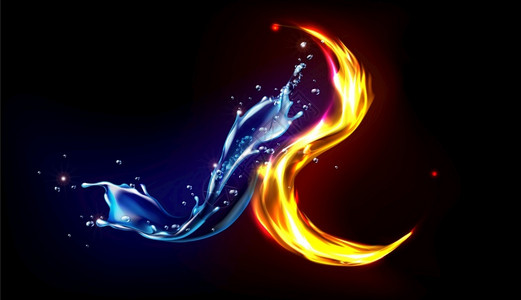 火花燃烧飞溅3d写实水和火焰背景插画