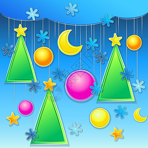 带有圣诞树球和雪花的圣诞背景背景图片