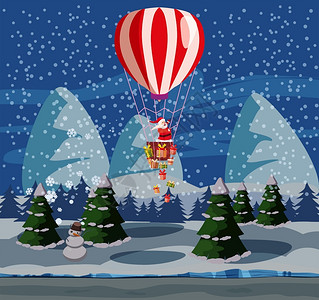 圣诞老人在热气球上飞图片