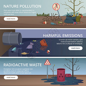 危险垃圾河流中的有毒垃圾和海洋污染问题横幅插画