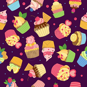 cupcakeCupcake模式配有糖浆巧克力奶油和水果矢量彩色纺织品设计的甜面包产品配有糖浆巧克力奶油和水果矢量彩色纺织品设计蛋糕奶油甜点樱插画