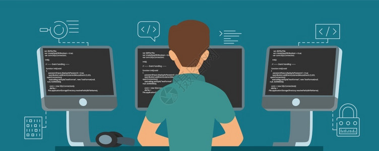 软件开发者字符矢量程序员开发代码图解程序员编软和写脚本矢量程序员开发代码图解背景图片