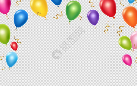 庆祝病媒背景模板现实气球和丝带横幅设计生日热气球现实节庆祝海报说明图片