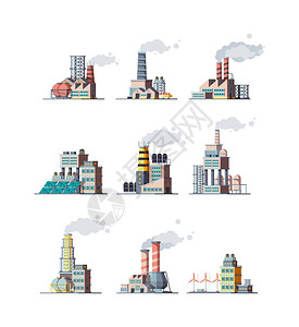 工业风格背景工业建筑污染图标插画