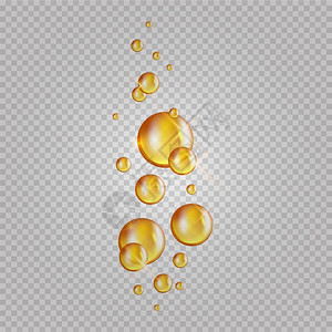 科林奇金油泡矢量闪烁的科林胶囊化妆品油滴在透明背景中分离真实的金质胶囊示例插画