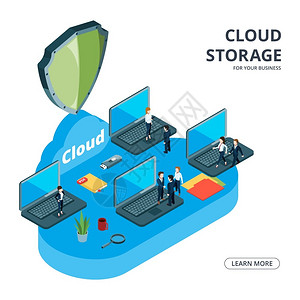 云层存储矢量概念测距业务说明商团队使用云层存储有关设备的安全数据共同的信息数据库商业团队使用云层存储背景图片