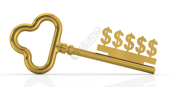 黄金色的钥匙带有金键的美元符号3D背景