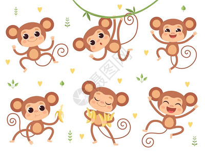 猴子吃可爱猴子插画