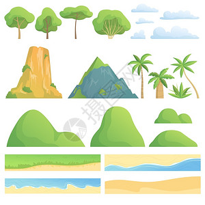 数目风景手绘自然景观沙漠海滩数目山脉插画