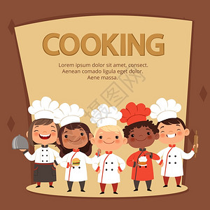 做饭的厨师海报参加厨师的儿童插画