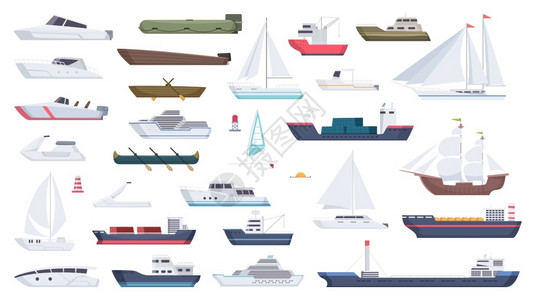 海游馆海上旅行巡航船只和游艇运输快和游拖船帆图解插画