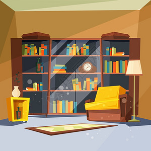 书架图在客厅内有书房和有家庭图馆的公寓有家庭图书馆的架子供阅读病媒图片用书架和扶手椅内部图书馆带籍的房间用家庭图书馆的架子在客厅内有家插画