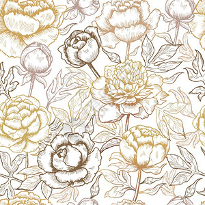 牡丹纹理手绘花卉植物背景插画