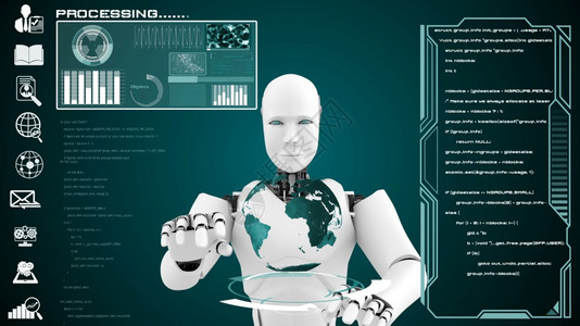 未来机器人工智能CIG大数据分析和编程机器人3D制作动画插图图片