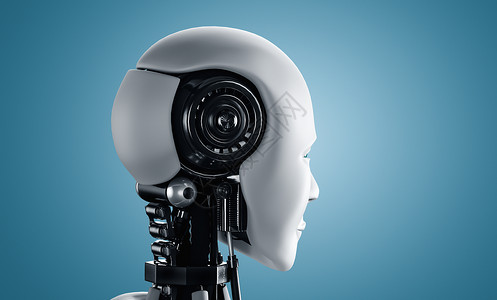 人工智能机器头的后视镜3D插图图片