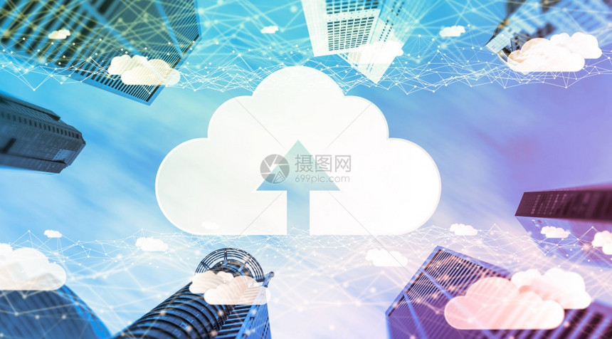 全球数据共享的云计算技术和在线数据储存计算机与互联网络服务器连接用于3D未来图形界面显示的云数据传输图片