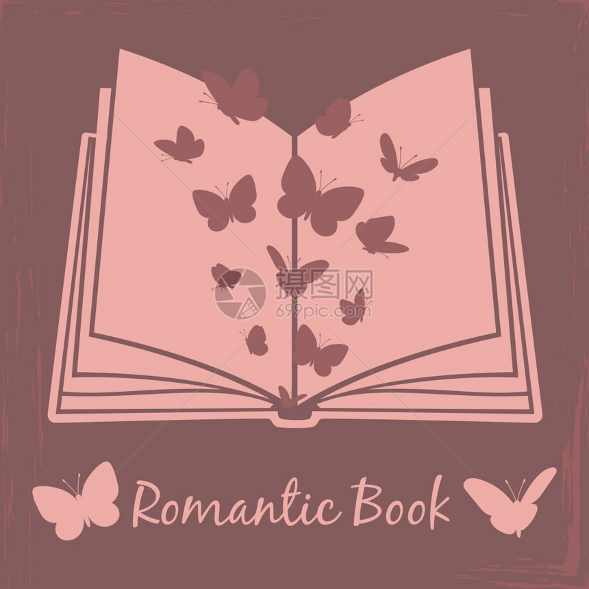 吉卜赛书古老的海报矢量设计配有书和蝴蝶籍浪漫阅读装饰蝴蝶图片
