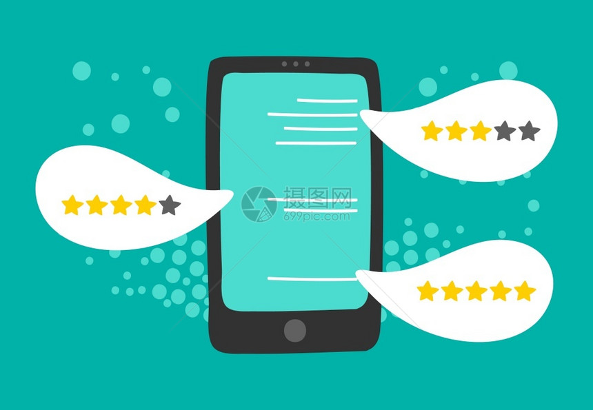客户审查在线反馈智能手机屏幕上5个明星评级反馈矢量说明客户在线审查图片